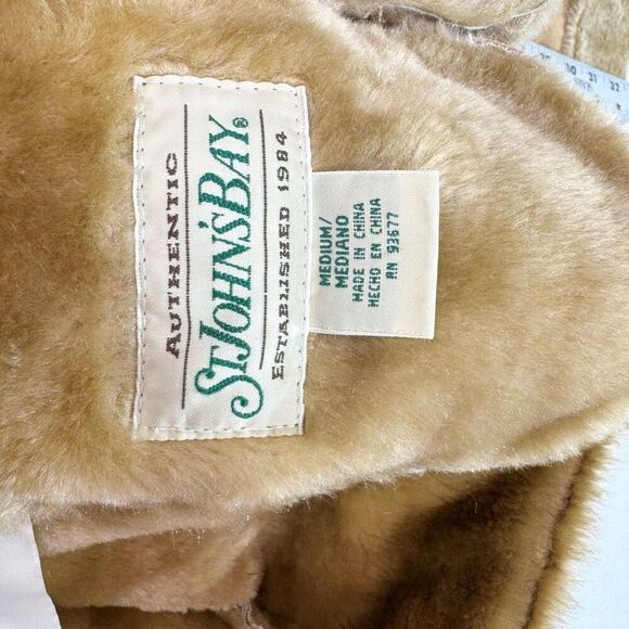 St. John's Bay Coat Womens Medium Tan Long Sleeve Genuine Leather Penny Lane - Picture 3 of 10